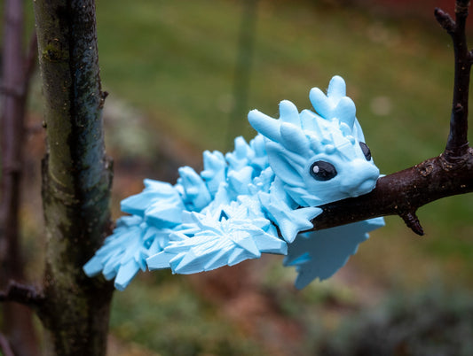 3D Printed Baby Snow Dragon - Articulating, Flexi Dragon Toy