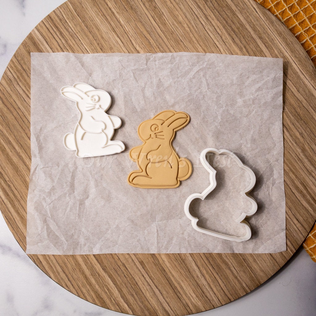3D Printed Vintage Inspired Chocolate Bunny with Stamp Cookie Cutter Set