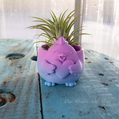 Happy Chicken with Heart Planter – 3D Printed Flower Pot for Garden & Home Decor