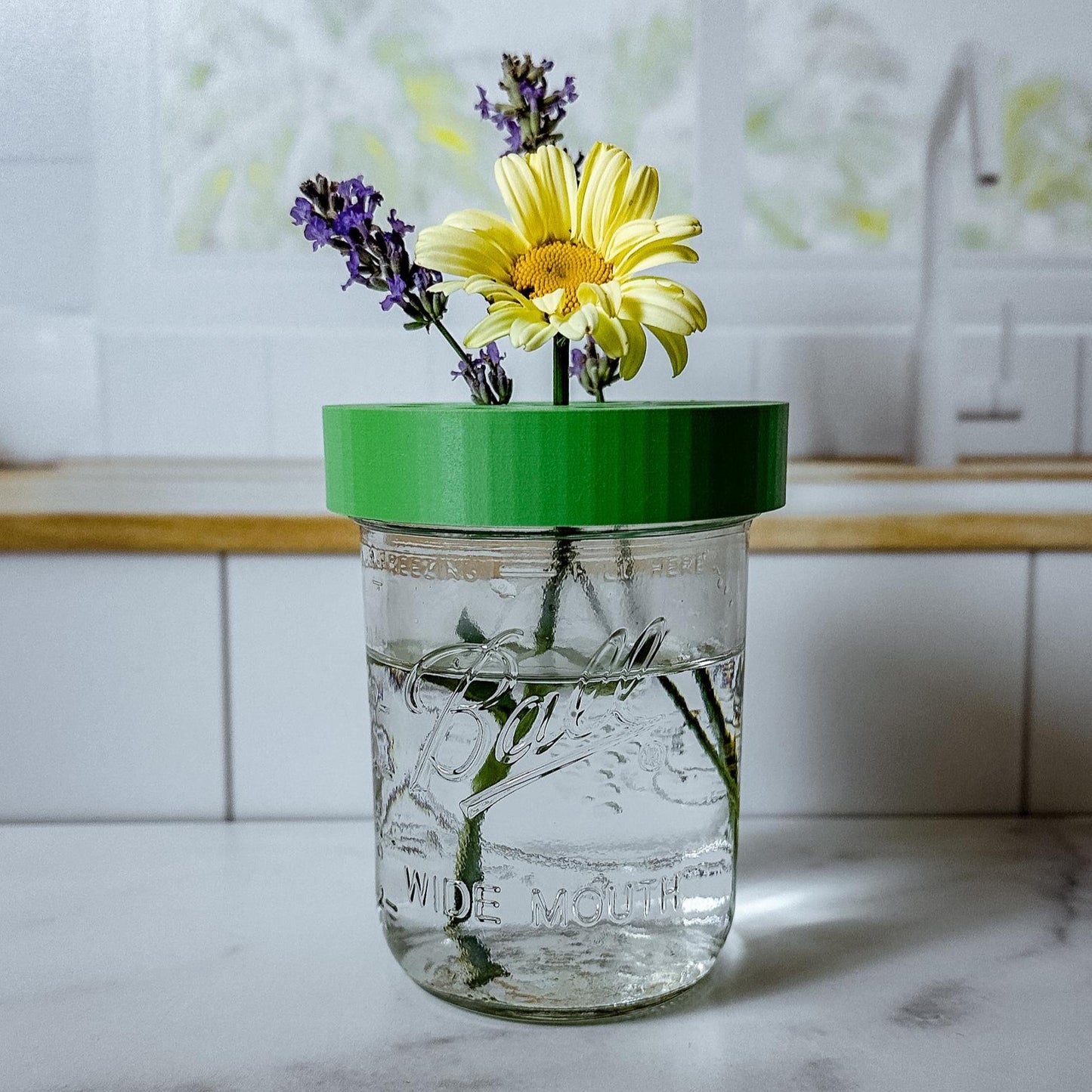 3D Printed Flower Frog Lid: Wide Mouth Mason Jar Floral Arranger