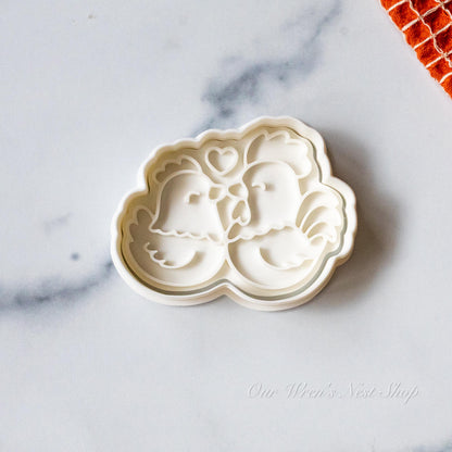 3D Printed Hen & Rooster Sweethearts Stamp and Cookie Cutter Set