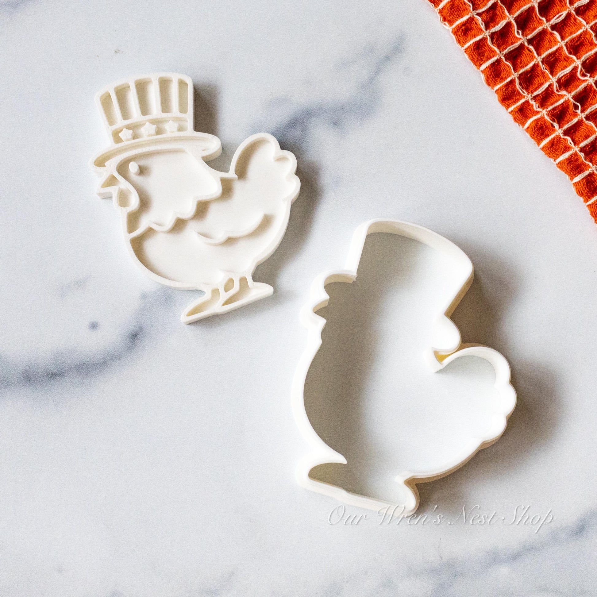 3D Printed Red, White & Rooster Stamp and Cookie Cutter Set