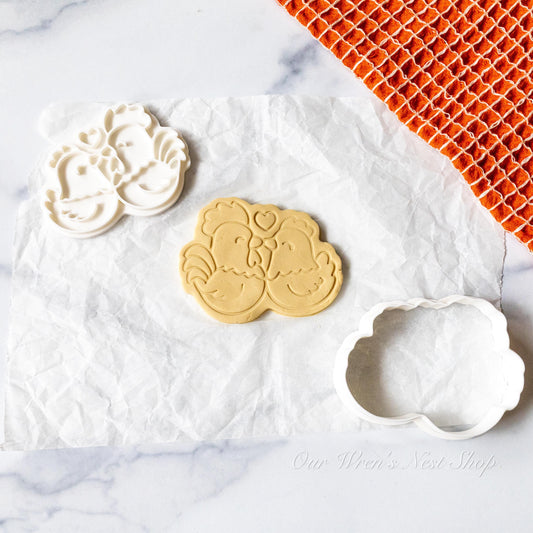 3D Printed Hen & Rooster Sweethearts Stamp and Cookie Cutter Set