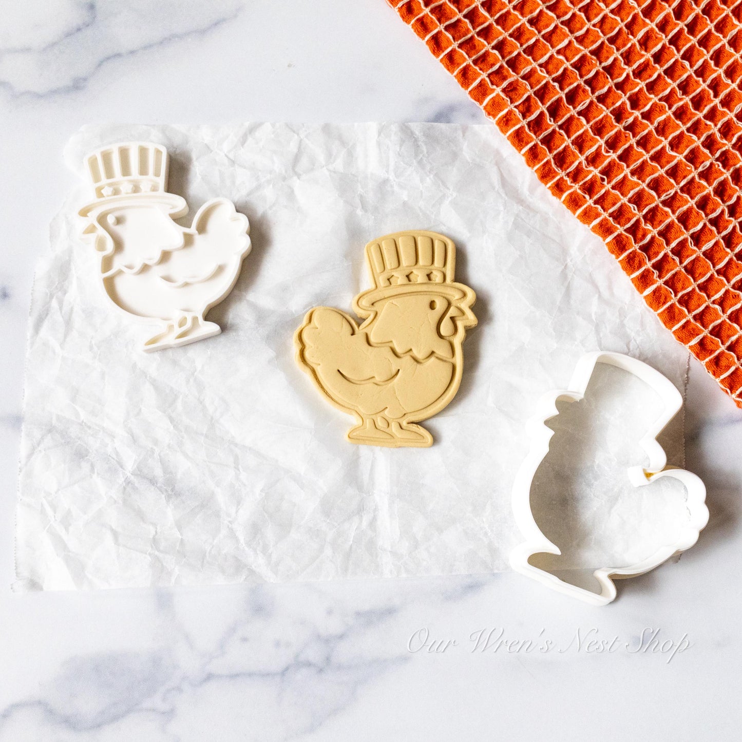 3D Printed Red, White & Rooster Stamp and Cookie Cutter Set