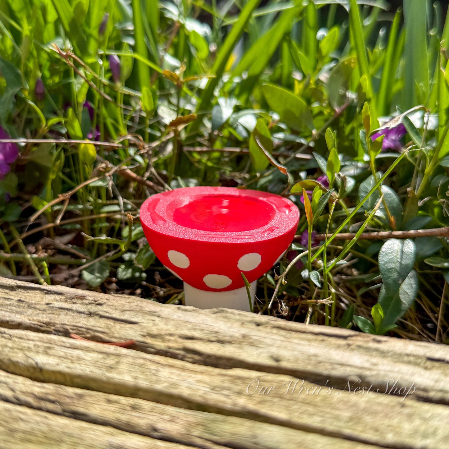 Mushroom Bee Waterer – 3D Printed Garden Pollinator Cup (Red and White)