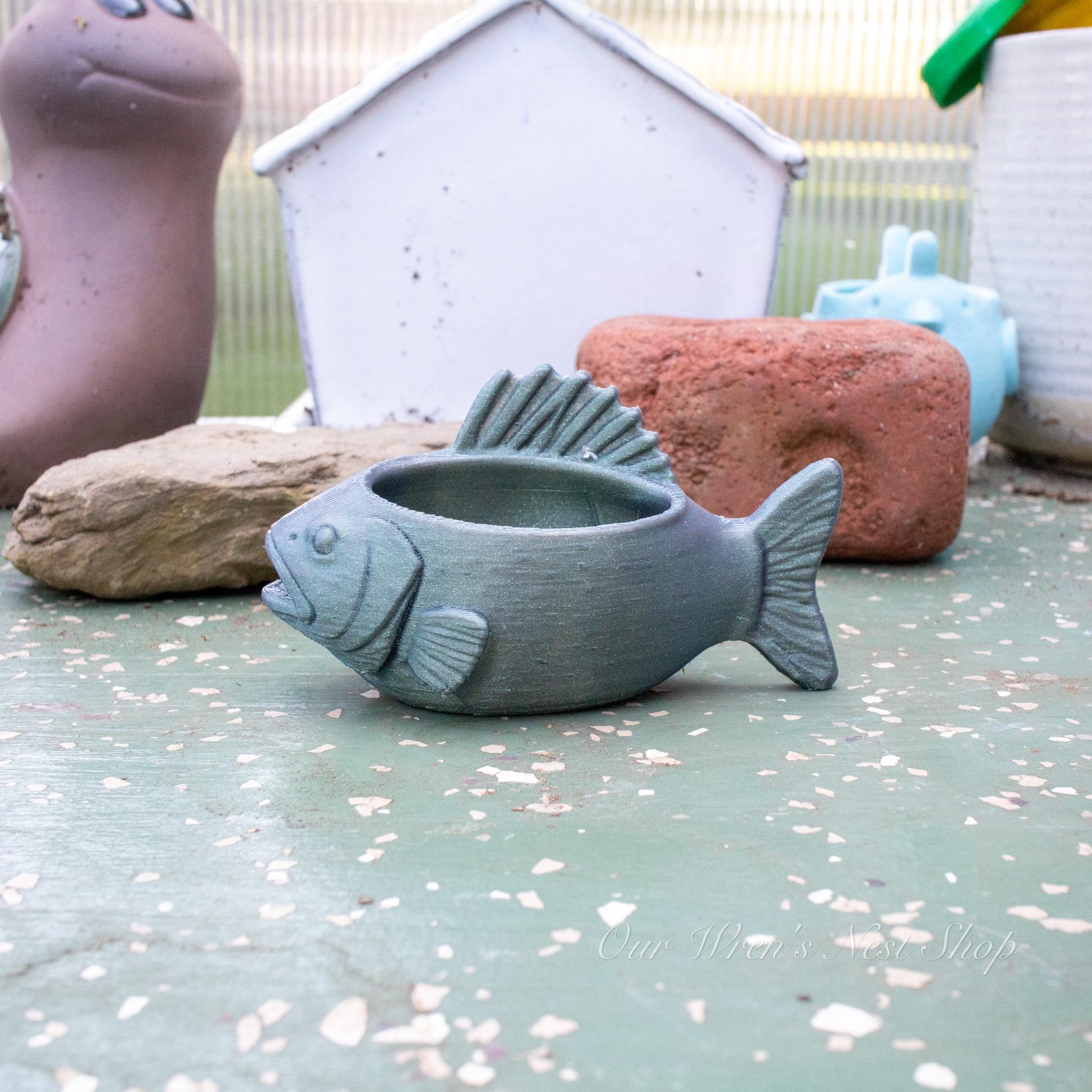 Lake Fish Air Plant Planter – 3D Printed Flower Pot for Garden & Home Decor