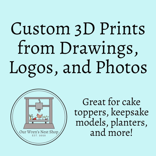 Custom 3D Prints from Your Drawings, Logos, and Photos – Personalized Artwork, Logos, Planters, Signs, Cake Toppers & Keepsakes!