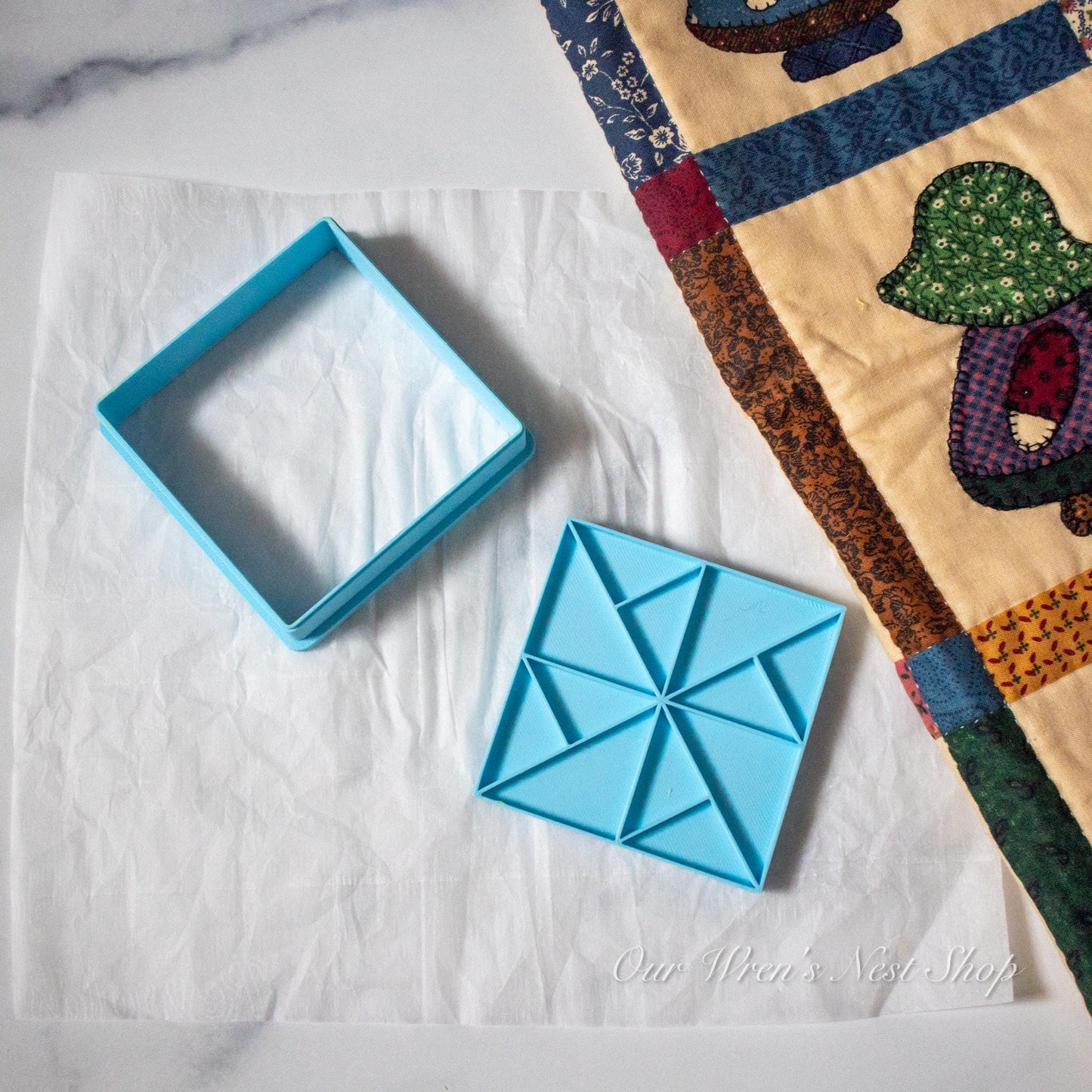 3D Printed Quilt Block Cookie Cutter & Stamp Set - Windmill Design